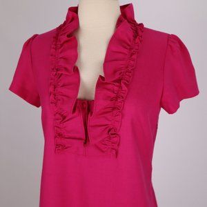 🌺 J. Crew NWOT Fuchsia Pink Ruffled Woman Shift Mod Tunic Dress Romantic Sz 4